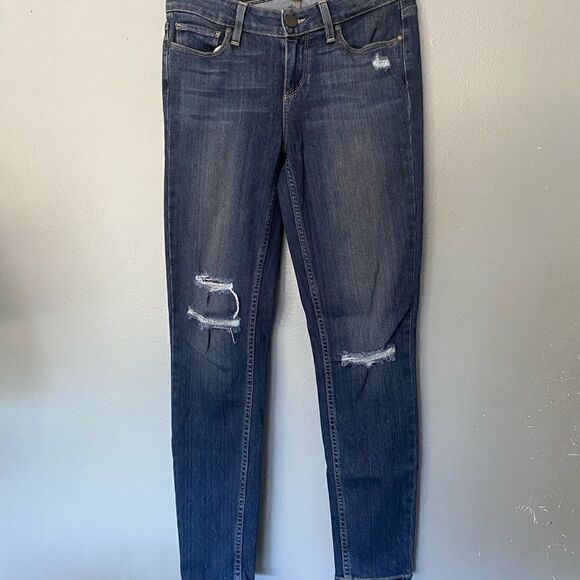 PAIGE VERDUGO ANKLE  DISTRESSED JEANS - Picture 1 of 9